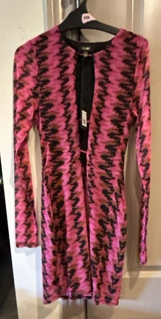AFRM Pink Herringbone Long Sleeve Dress